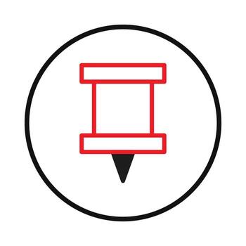 Vibrant graphic rendering featuring a bright red and black pushpin icon encased within a circular vector