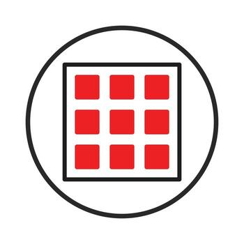 Visual representation of organized grid design with vibrant geometric elements within a circular vector