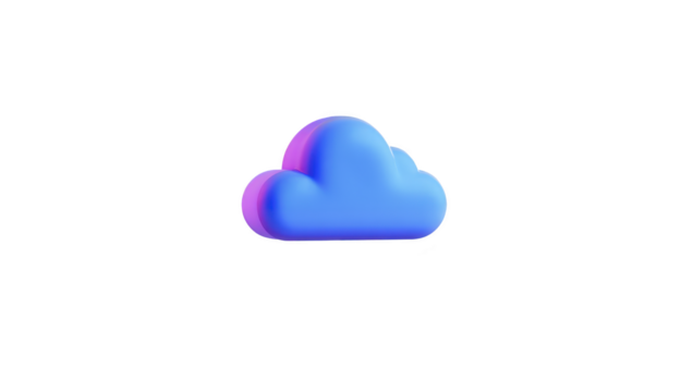 Blue cloud icon, 3D illustration, isolated on transparent background, symbolizing weather, data storage, or technology concepts, with soft lighting and modern design png