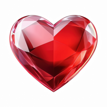 Shiny red crystal heart-shaped gem with ruby color isolated on transparent background png
