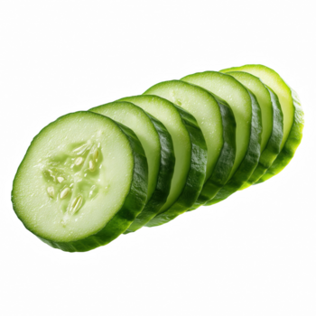 realistisk gurka skivor anordnad i en rad, färsk grön tvärsnitt se, isolerat på transparent bakgrund. png