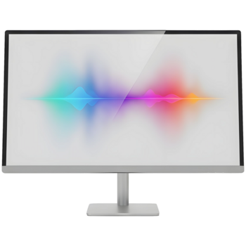 moderno computadora monitor mostrando vistoso sonido ola gráfico con limpiar metálico estar png