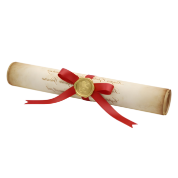 oude rol met rood lint en goud zegel gedetailleerd dichtbij omhoog in een studio instelling png