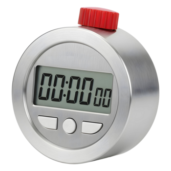prata digital cronômetro com vermelho botão e lcd tela exibindo zero Tempo png