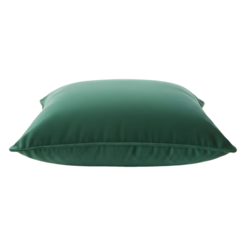une carré sarcelle oreiller repose sur une plat surface avec une subtil ombre sous il png