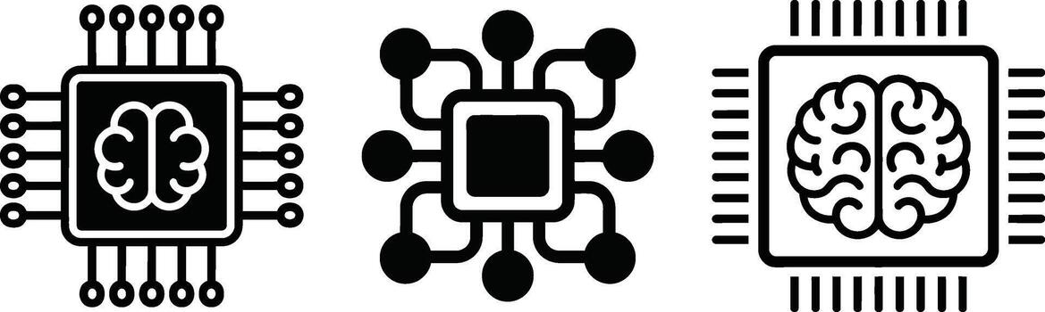 Ai brain chip processor technology icons set for digital mind vector