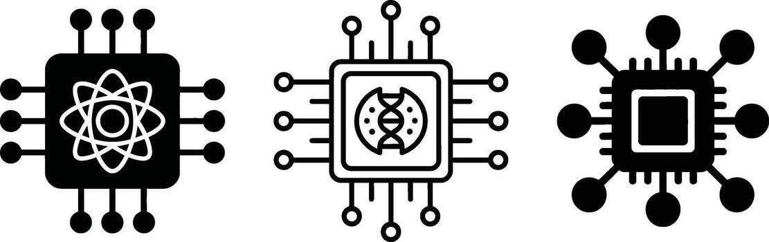 Advanced processor technology icons quantum, bio, and network chips vector