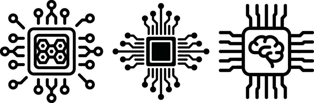tecnología íconos pastilla, UPC, y artificial inteligencia vector