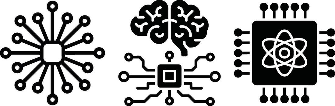 Artificial intelligence, quantum computing, and tech icons set vector