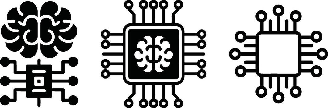 artificial inteligencia cerebro y procesador chip icono conjunto tecnología vector