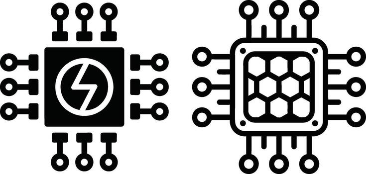 Microchip processor icons representing digital computing power vector