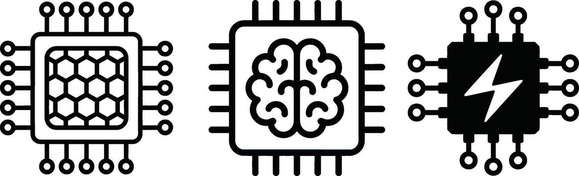 pastilla íconos conjunto procesador, artificial inteligencia, velocidad, poder vector