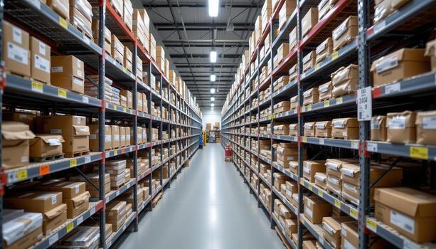 A modern facility with automated shelving units holding neatly arranged packages. photo