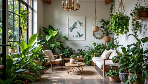 A diverse selection of greenery transforming your home into a calm oasis. photo