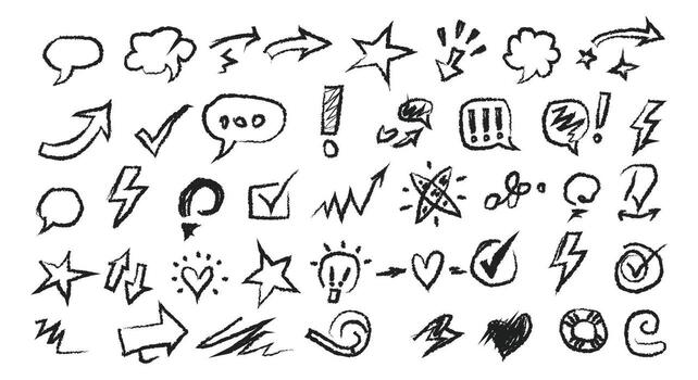 Collection of hand drawn sketch elements icons and symbols for design projects and notes illustration vector