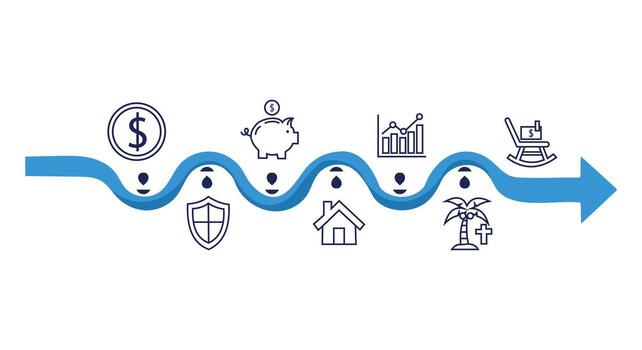resumen ondulado cronograma fluir gráfico con negocio y vida íconos representando crecimiento ilustración vector