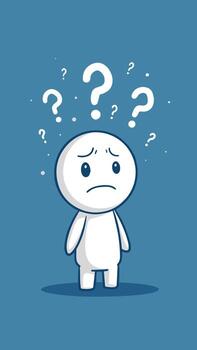 Simple Character Surrounded by Question Marks Illustrating Uncertainty vector