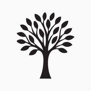 Stylized Tree Silhouette with Rounded Leaves Creating a Dense Canopy, Standing Tall Against a Plain Background Simple Yet Evocative vector