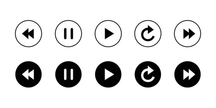 medios de comunicación jugador controlar botón conjunto aislado en blanco antecedentes para música y vector
