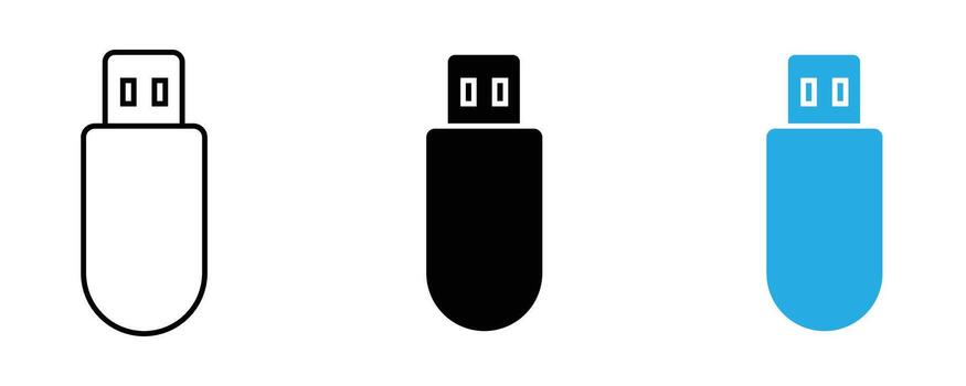 Usb flash drive icons in different styles isolated on white background vector