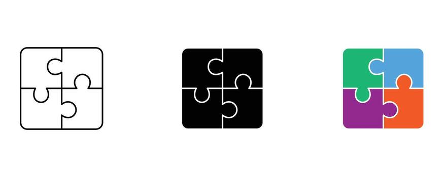 Square puzzle in different styles isolated on white background vector