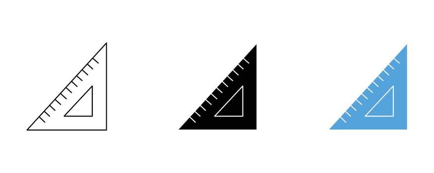 Set square ruler in three styles isolated on white background for education vector