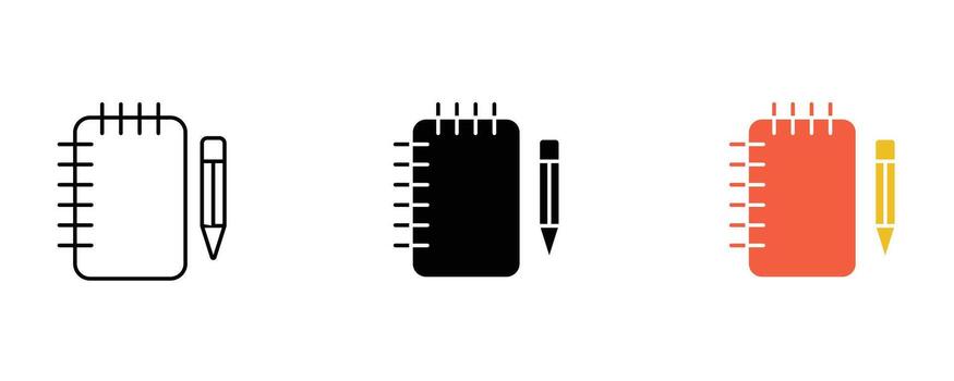cuaderno y lápiz icono en diferente estilos aislado en blanco antecedentes vector