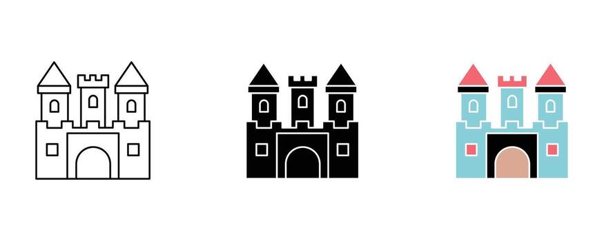 Enchanting castle icon isolated on white background in three different styles vector