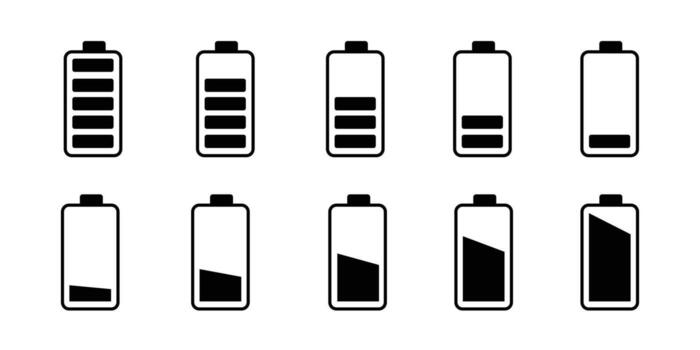 Set of battery charge level indicators isolated on white background vector