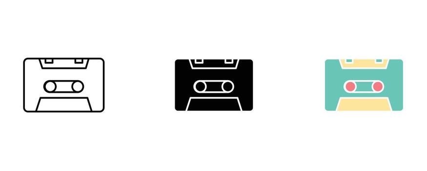 Cassette tape icon isolated on white background in three different styles vector