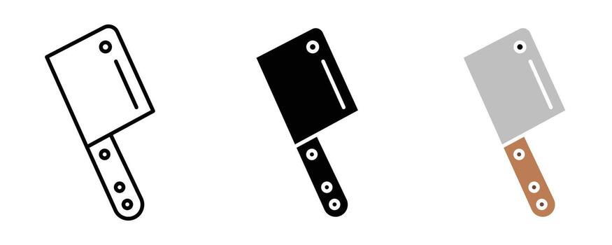 Cleaver icon set isolated on white background in line, solid, and color style vector