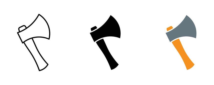 Axe icon set isolated on white background featuring outline, glyph, and color vector