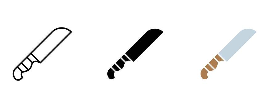 Machete icon set isolated on white background in line, solid, and color style vector