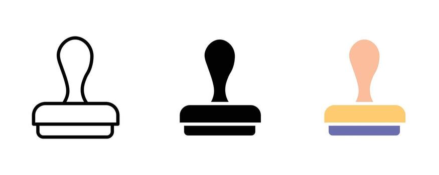 Stamp icon set isolated on white background in line, solid and color style vector