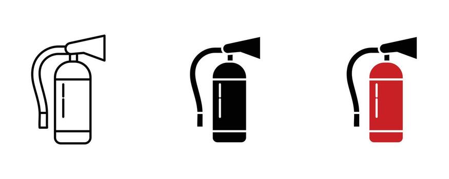 Fire extinguisher icons isolated on white background in different styles vector