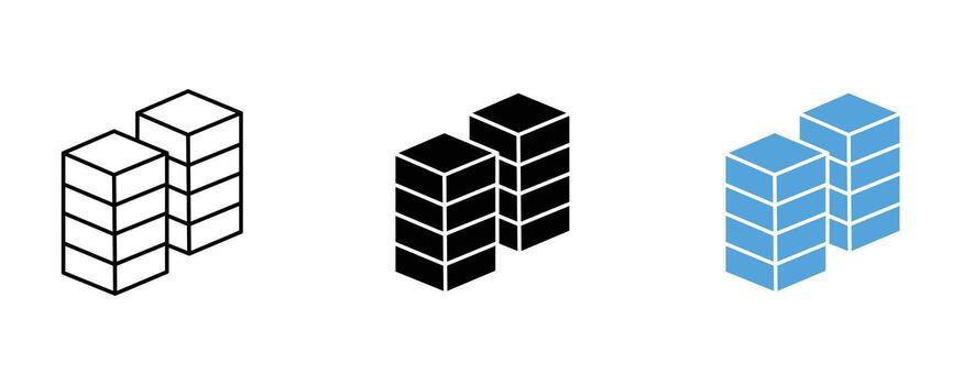 Stack of cube outline, silhouette, and color isolated on white background vector