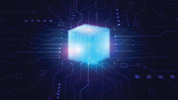 Futuristic blue digital cube vector