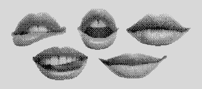 pixelado labios en varios expresiones conjunto y2k brutalismo pixel.eps vector
