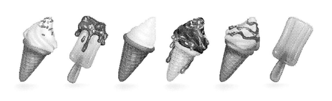 3d grey set of ice cream. 3d sweet set in style y2k brutalism pixel vector