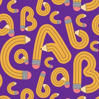Seamless pattern of yellow pencil in the shape of the letters A B C. Alphabet design. illustration vector