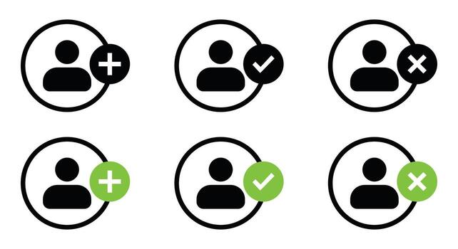 User account icons set add, check, remove vector