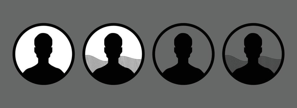 Minimal Black Silhouette Profile Avatar, Circular Frame with Wavy Background Lines vector