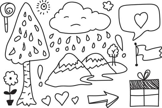 un conjunto de garabatear dibujos de varios objetos vector