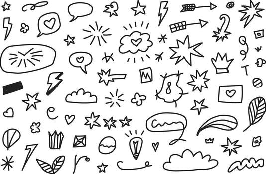 A set of doodles with various objects and symbols vector