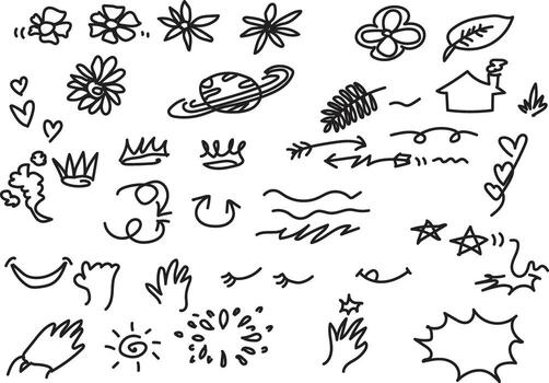 A set of doodles with various objects vector