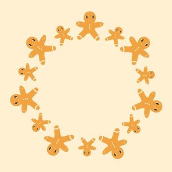 Cookies in the shape of a chelochek are drawn manually. Circular illustrations of sand cookies for Christmas and the New Year. vector