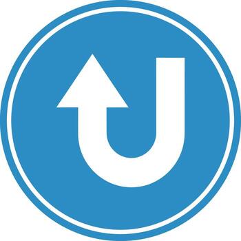 Blue circle with white arrow pointing up and curving right curve vector