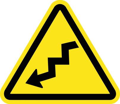 Yellow triangle warning sign with black zigzag arrow pointing left vector