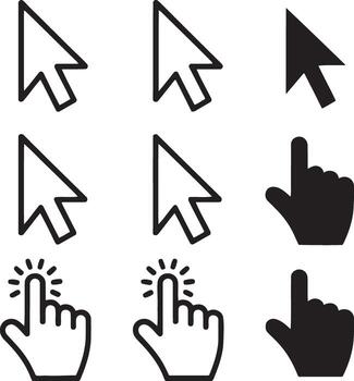 Collection of computer mouse pointer and hand cursor icons vector
