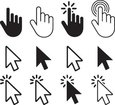 colección de mano y flecha cursor íconos en transparente y blanco vector